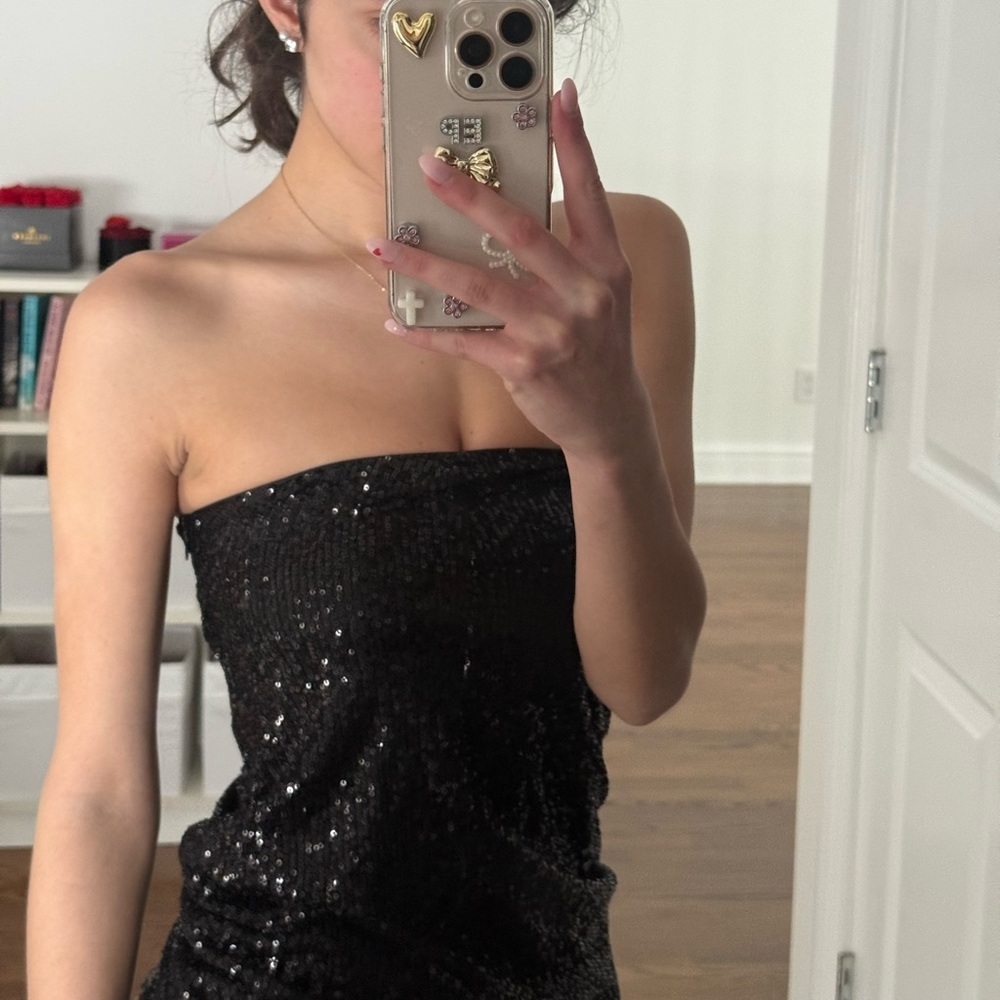 Black Sequin Strapless Top / Skirt